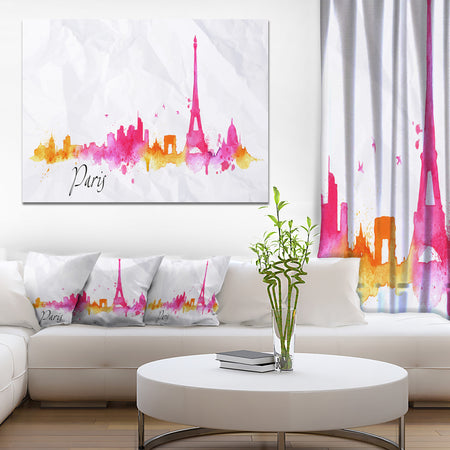 Paris Pink Silhouette - Cityscape Painting Canvas Print