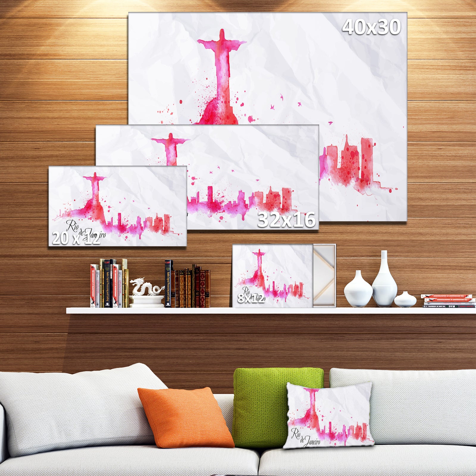 Rio de Janeiro Red Silhouette - Cityscape Painting Canvas Print