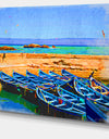 Blue Boats in Sea - Seascape Painting Canvas Print