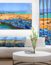 Blue Boats in Sea - Seascape Painting Canvas Print