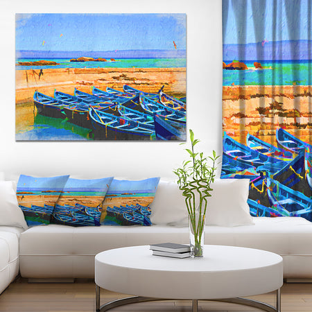 Blue Boats in Sea - Seascape Painting Canvas Print