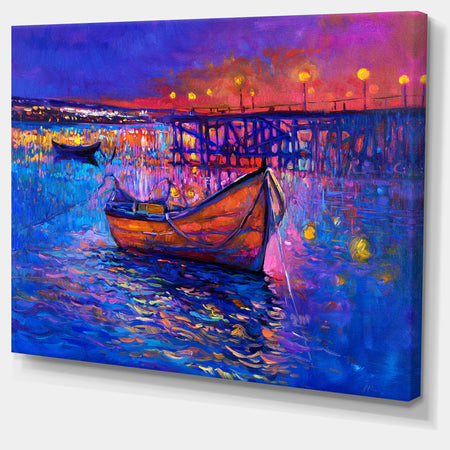 Boats and the City - Seascape Painting Canvas Print