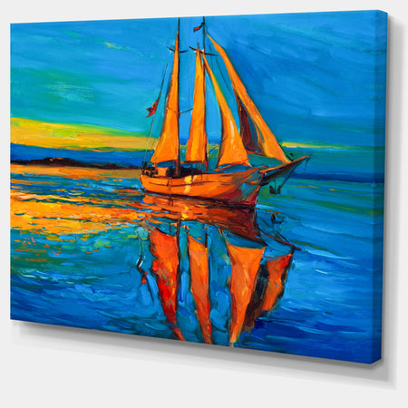 Brown Sailing Boat - Seascape Painting Canvas Print