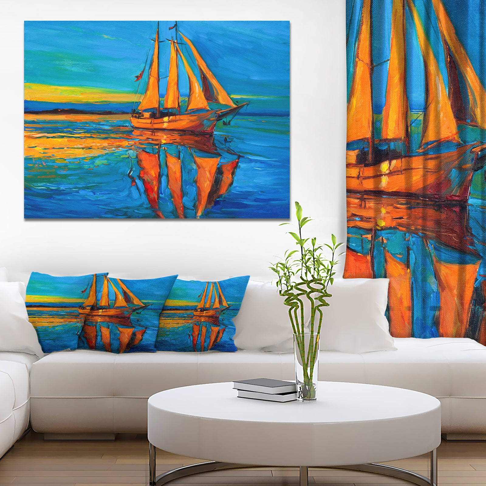 Brown Sailing Boat - Seascape Painting Canvas Print