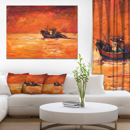 Fishing Boat in Red Hue - Seascape Panting Canvas Print