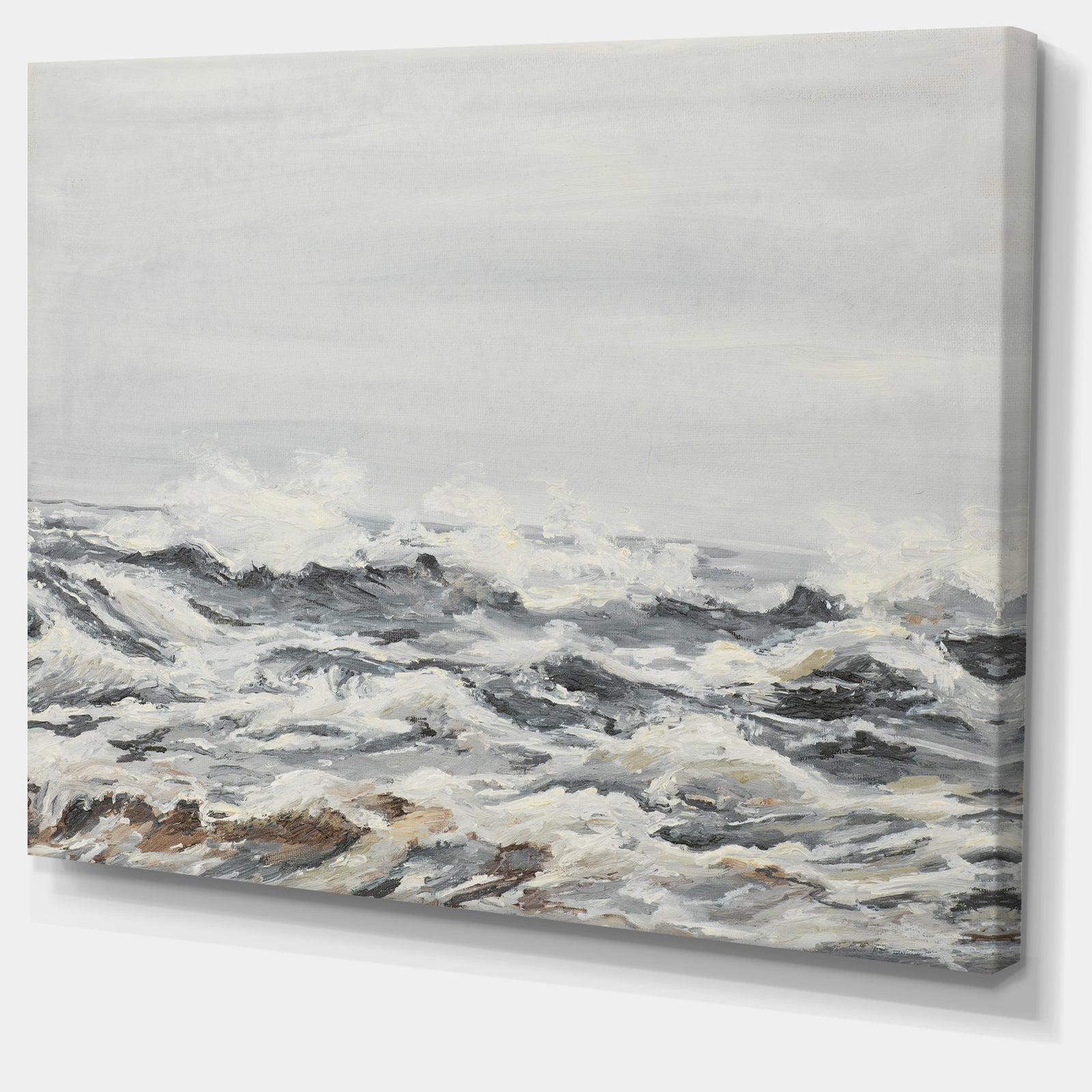Grey Sea Waves - Seascape Painting Canvas Print