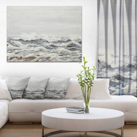 Grey Sea Waves - Seascape Painting Canvas Print