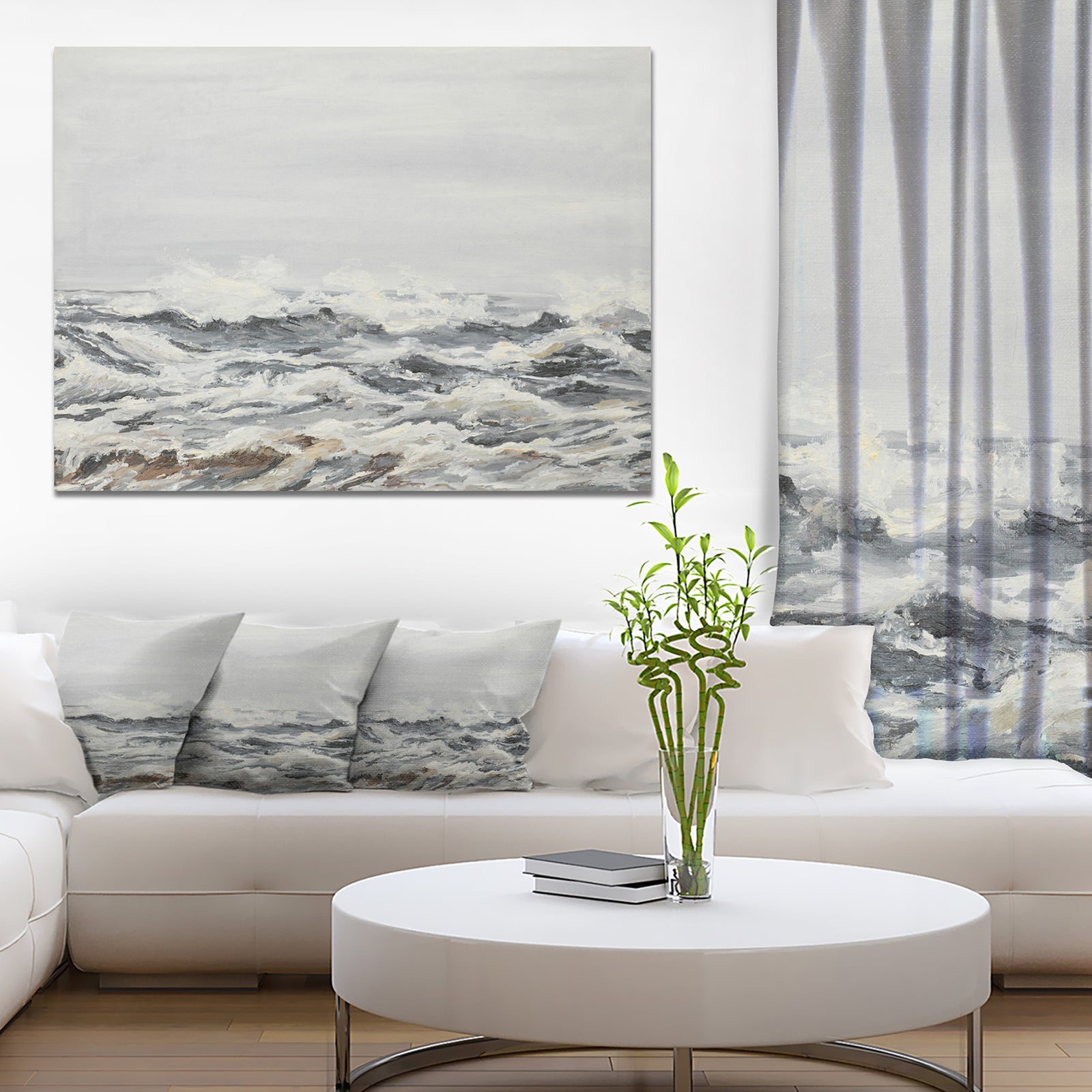 Grey Sea Waves - Seascape Painting Canvas Print