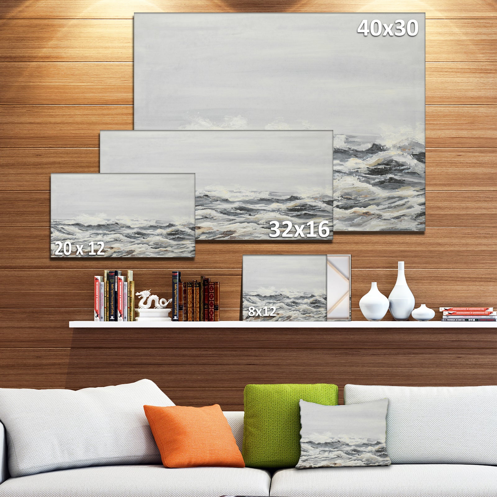 Grey Sea Waves - Seascape Painting Canvas Print