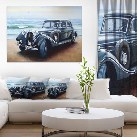 Retro Car on Sea Shore - Car Painting Canvas Print
