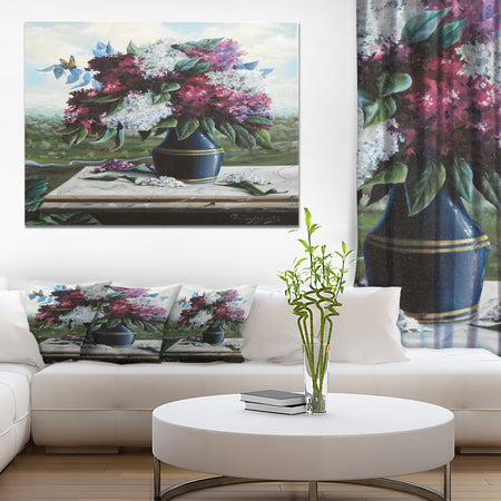 Lilac in Blue Jug - Floral Digital Art Canvas Print