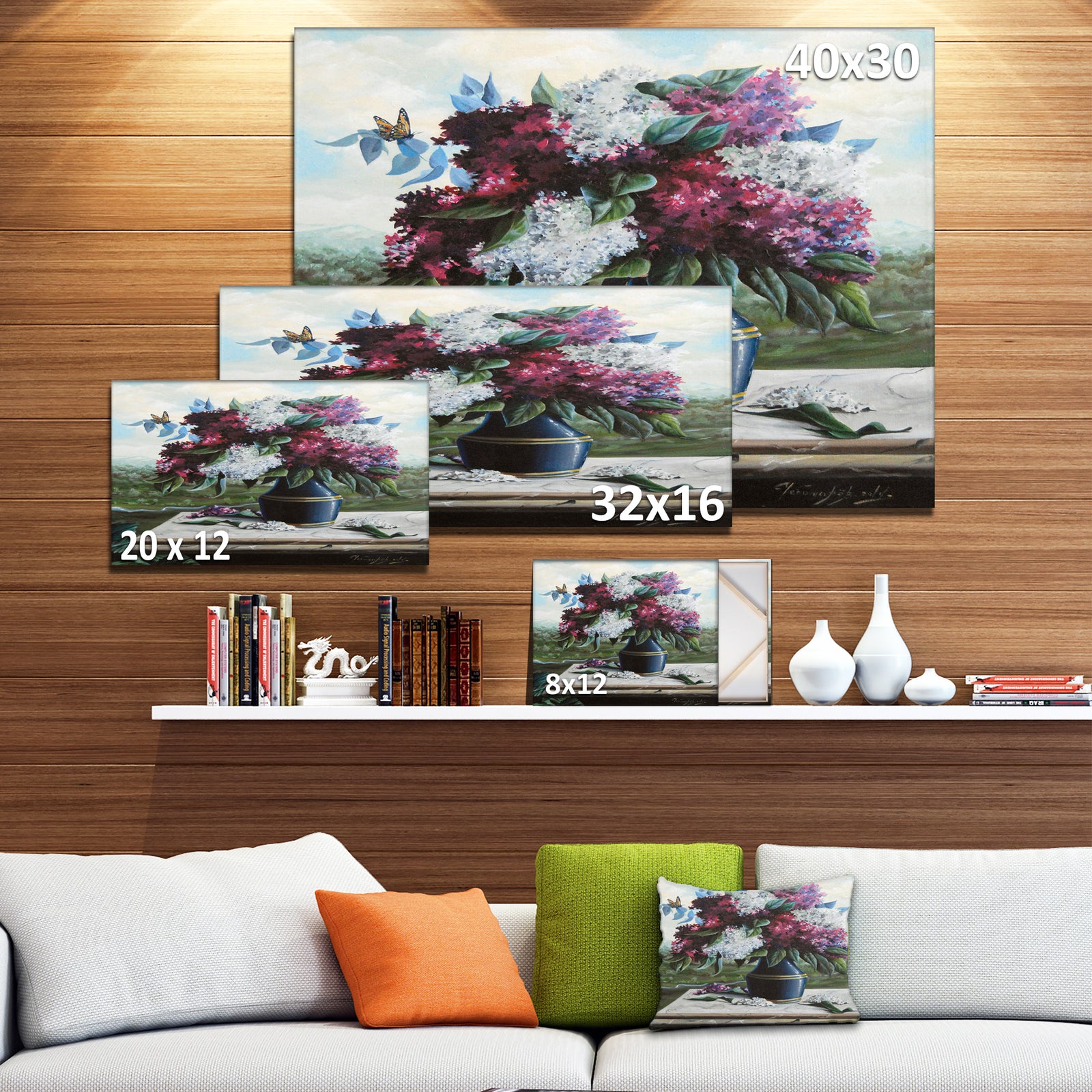 Lilac in Blue Jug - Floral Digital Art Canvas Print