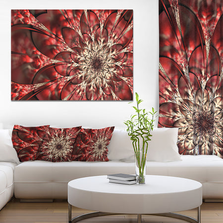Red Symmetrical Flowers Pattern - Floral Canvas Art Print
