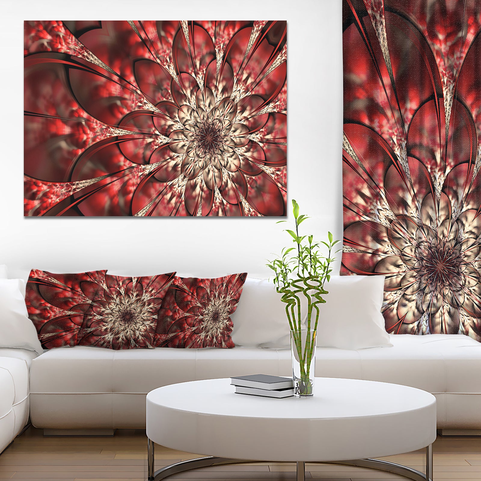 Red Symmetrical Flowers Pattern - Floral Canvas Art Print