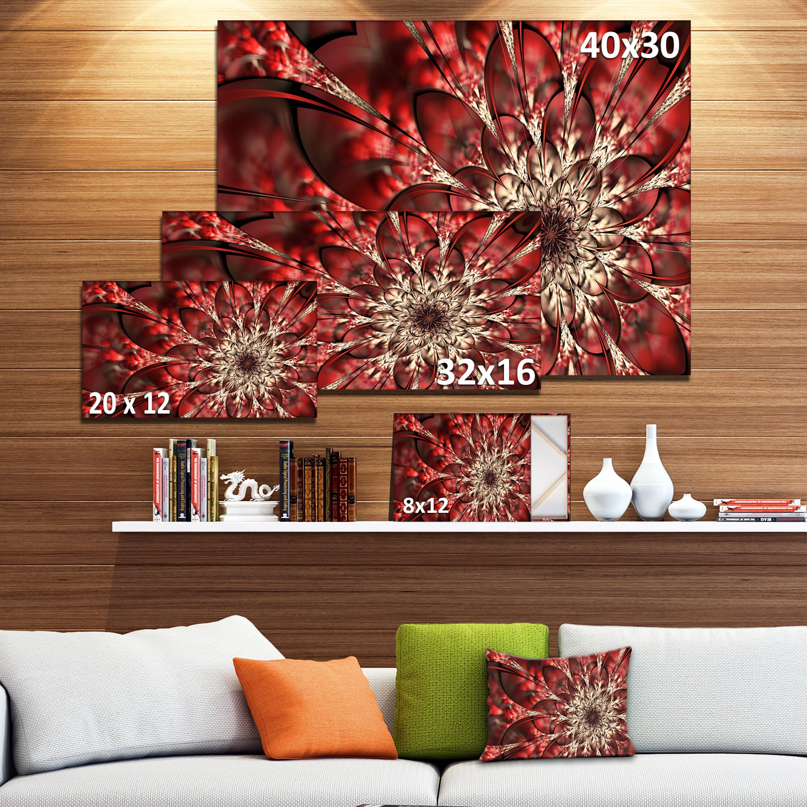 Red Symmetrical Flowers Pattern - Floral Canvas Art Print