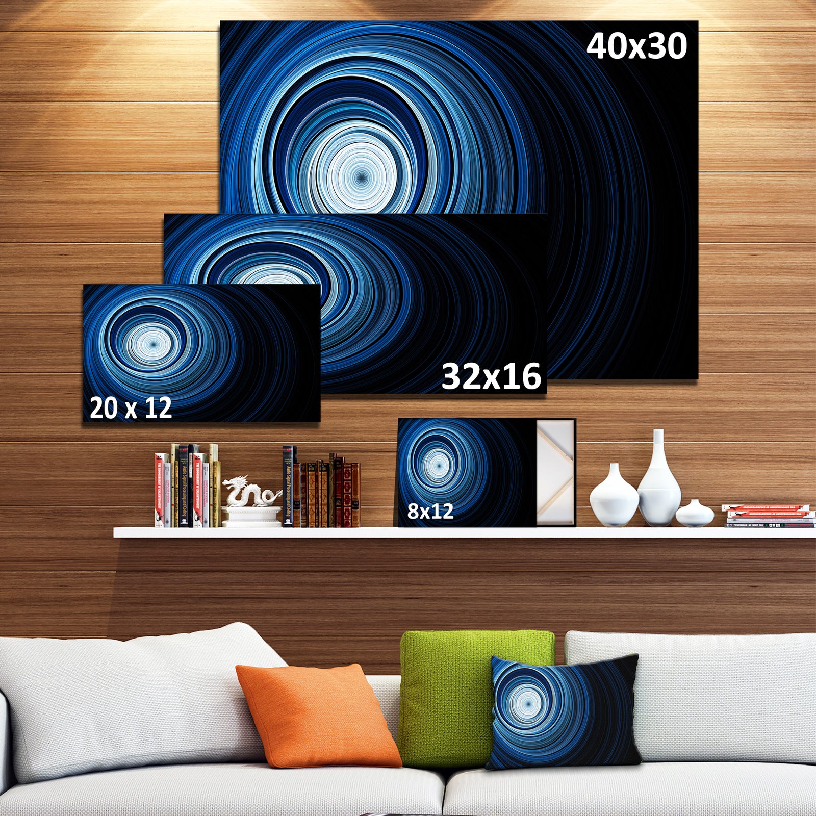 Endless Tunnel Light Blue Ripples - Abstract Digital Art Canvas Print