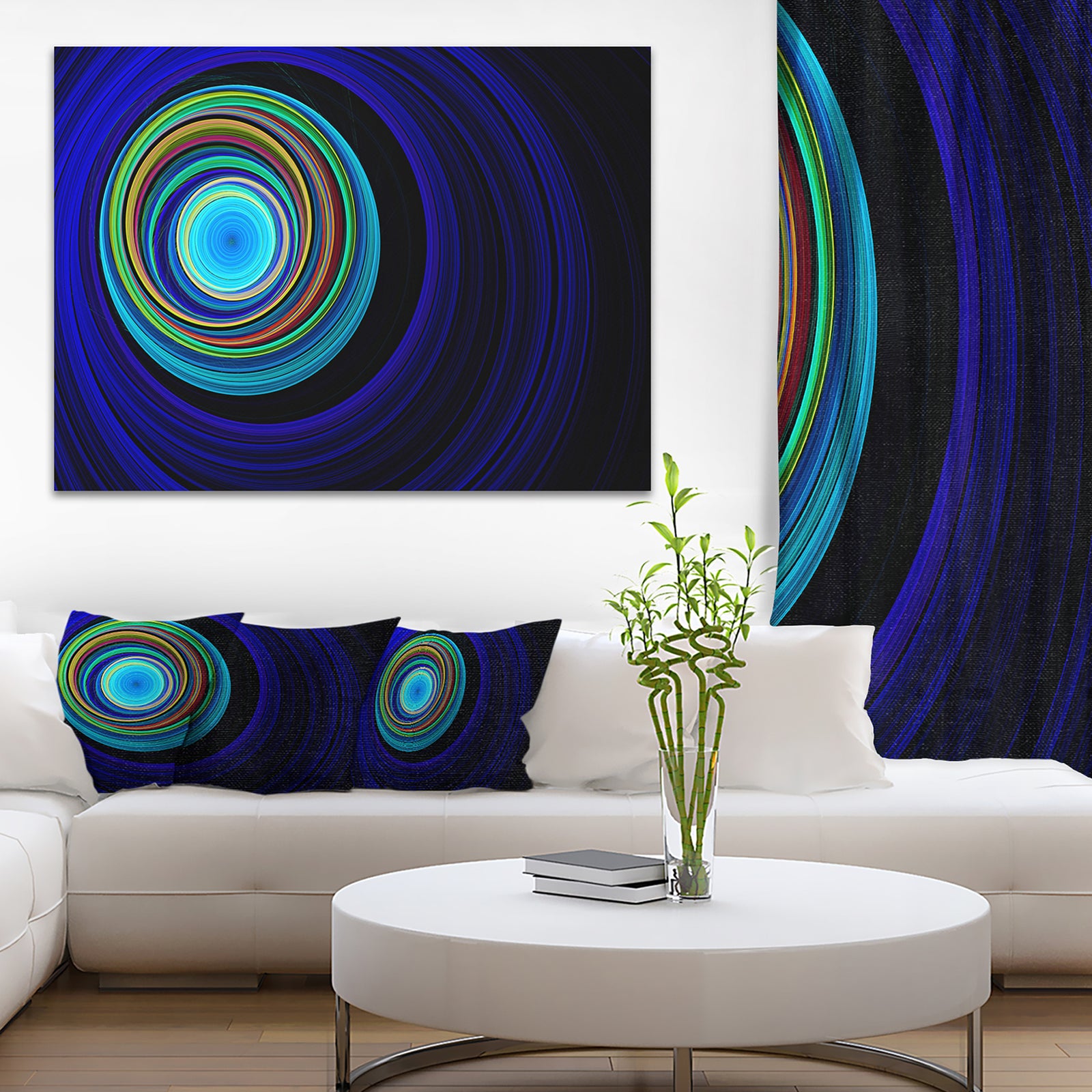 Endless Tunnel Blue Ripples - Abstract Digital Art Canvas Print
