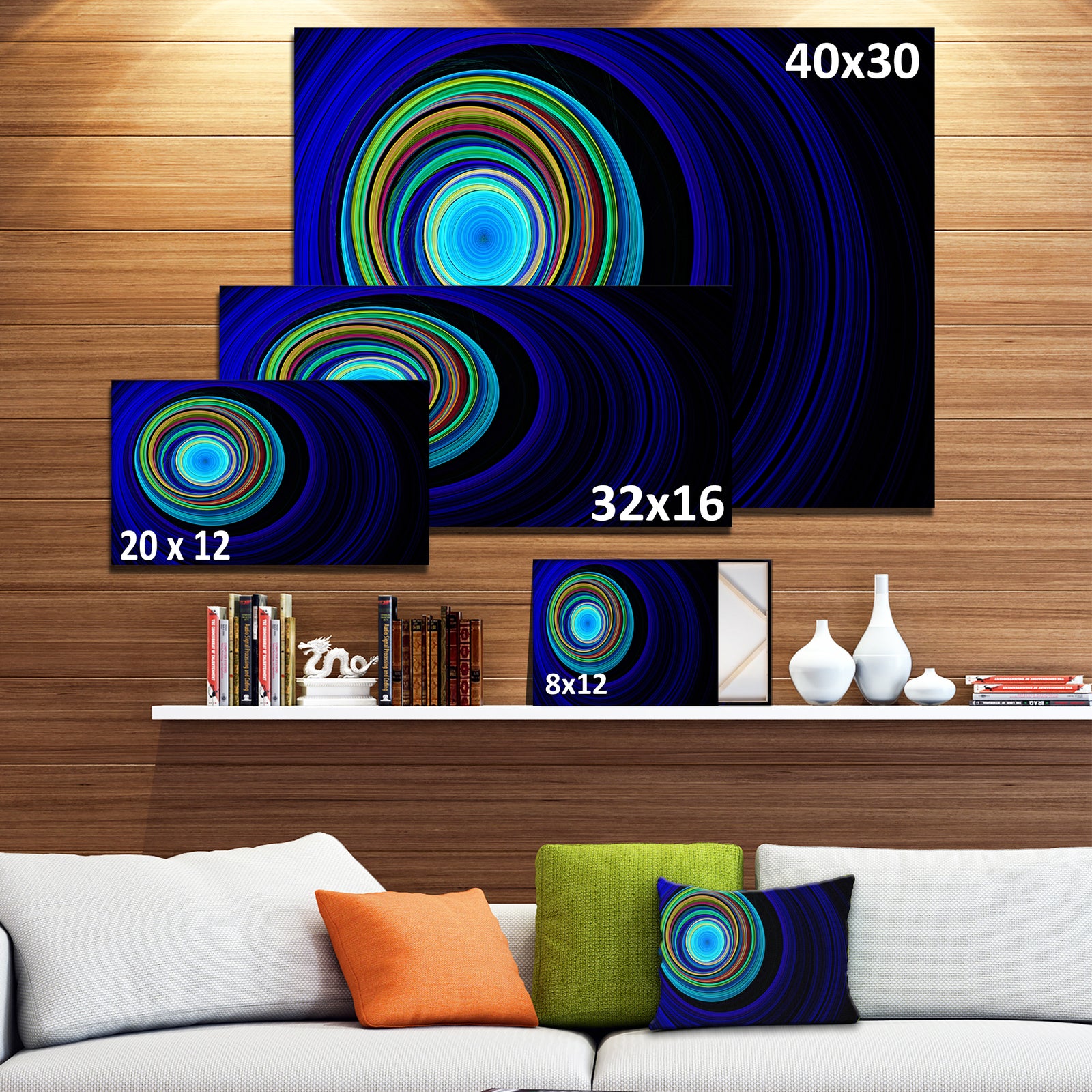 Endless Tunnel Blue Ripples - Abstract Digital Art Canvas Print