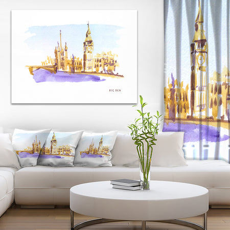 London Brown Illustration - Cityscape Painting Canvas Print