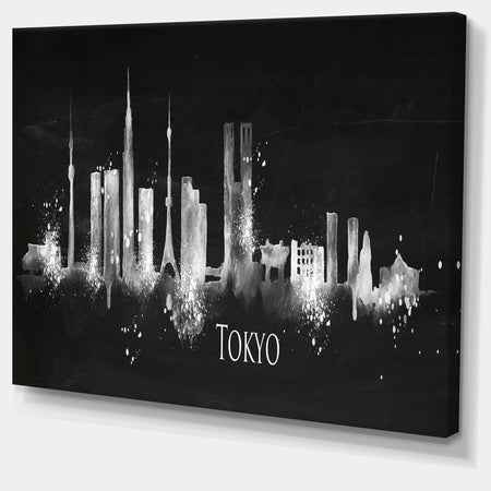 Silhouette Tokyo Black - Cityscape Painting Canvas Print