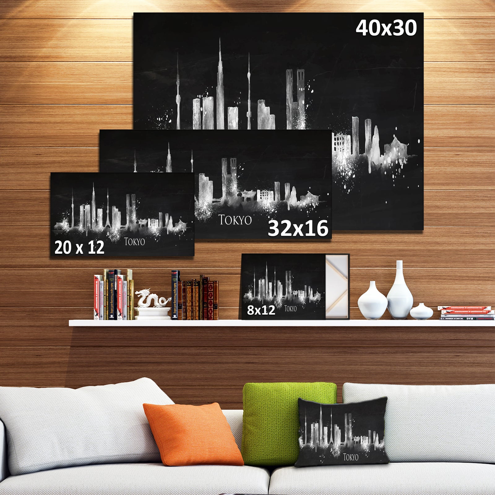 Silhouette Tokyo Black - Cityscape Painting Canvas Print
