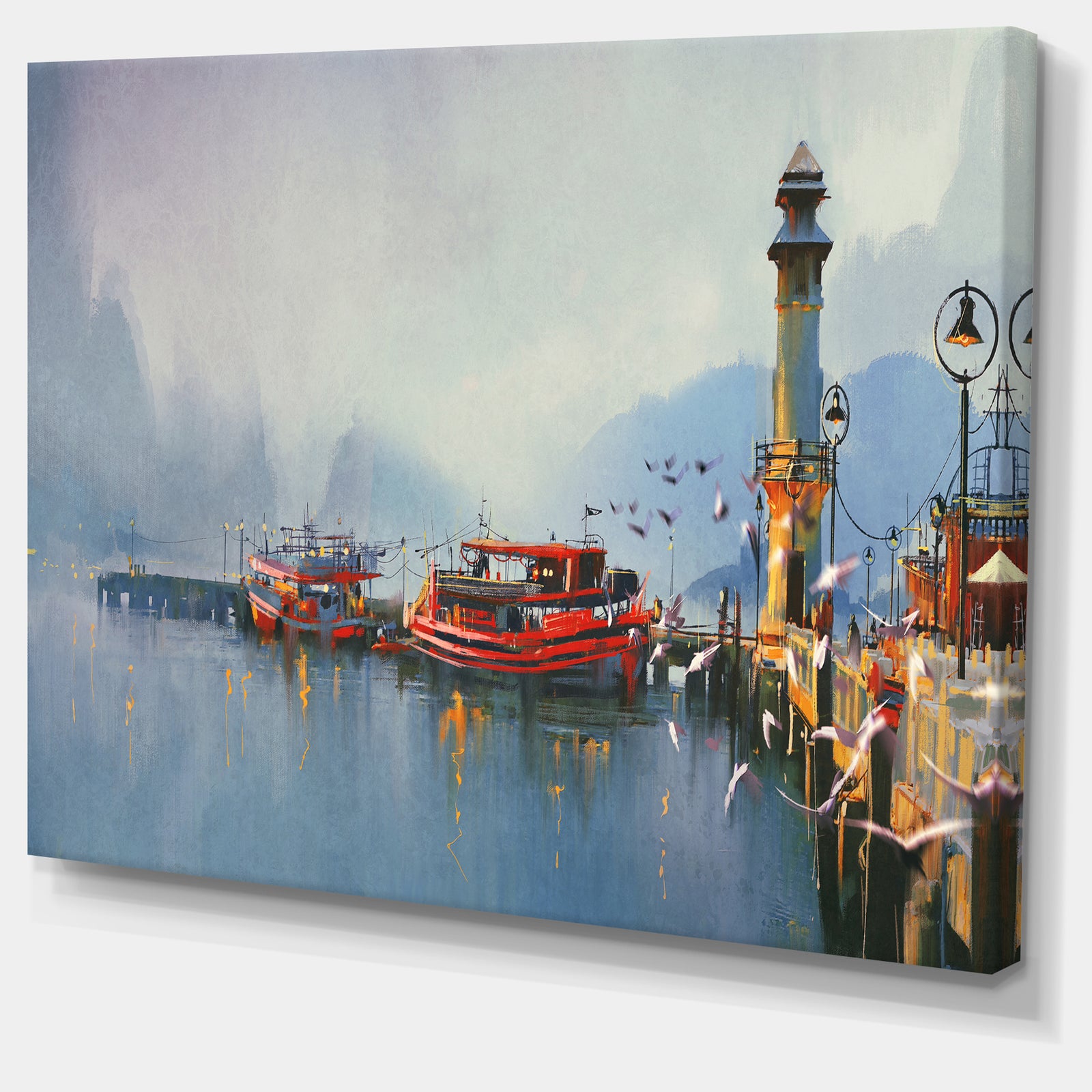 Fishing Boats in Harbor - Landscape Painting Canvas Print