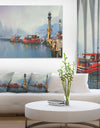 Fishing Boats in Harbor - Landscape Painting Canvas Print