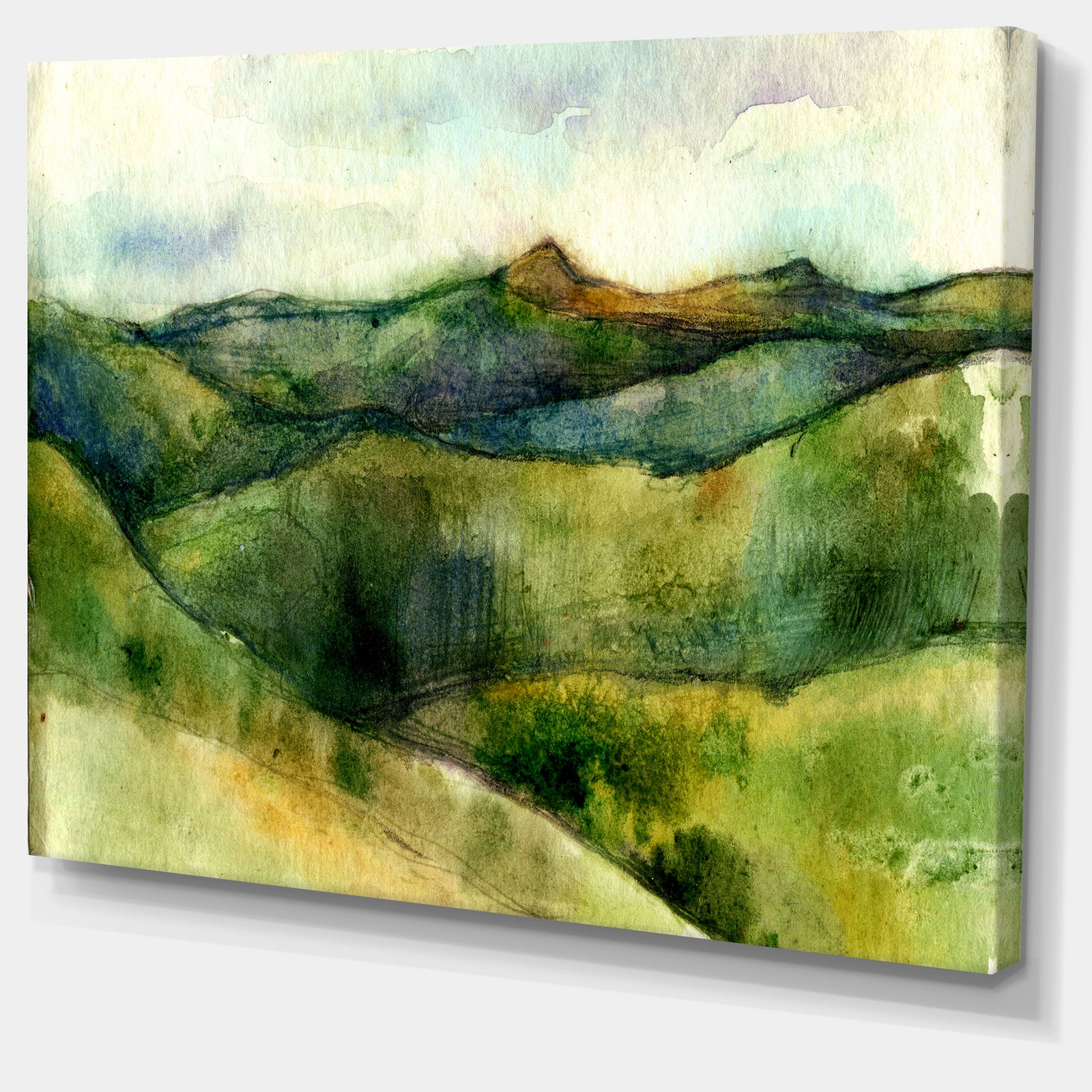 Green Mountains Watercolor - Landscape Painting Canvas Print