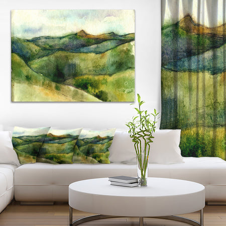 Green Mountains Watercolor - Landscape Painting Canvas Print