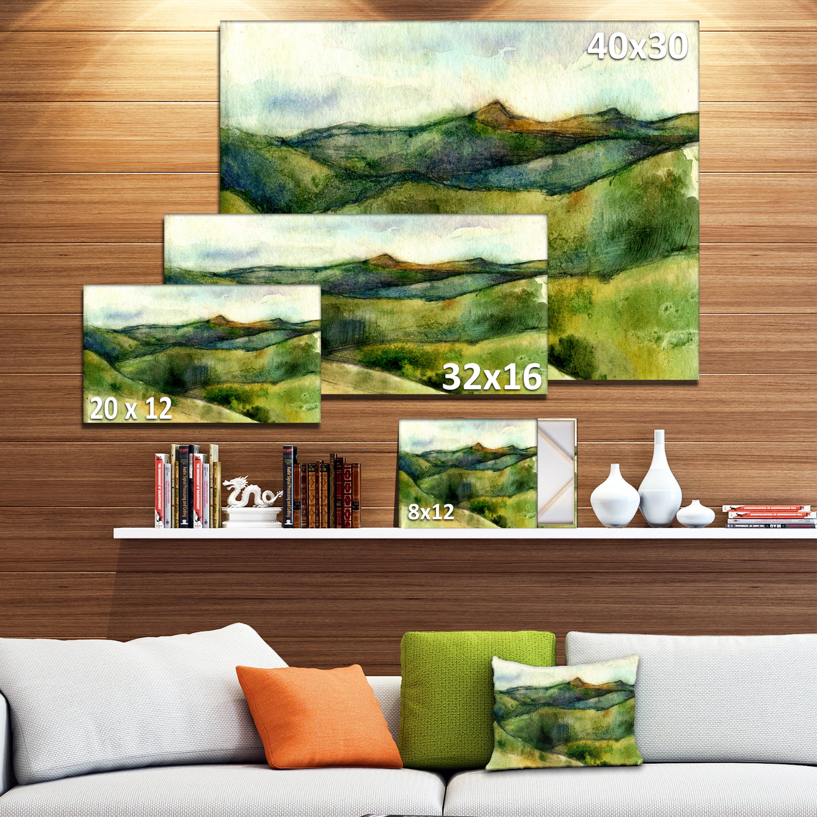 Green Mountains Watercolor - Landscape Painting Canvas Print