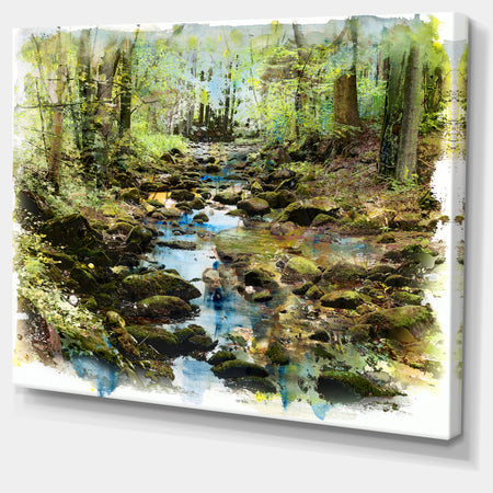 Stream in the Forest - Landscape Painting Canvas Print