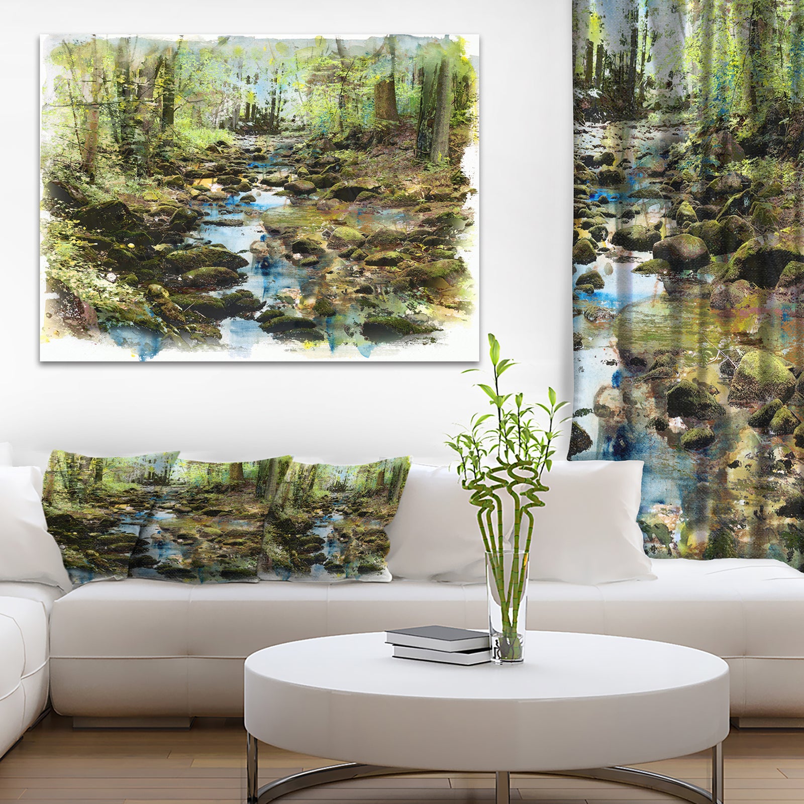 Stream in the Forest - Landscape Painting Canvas Print
