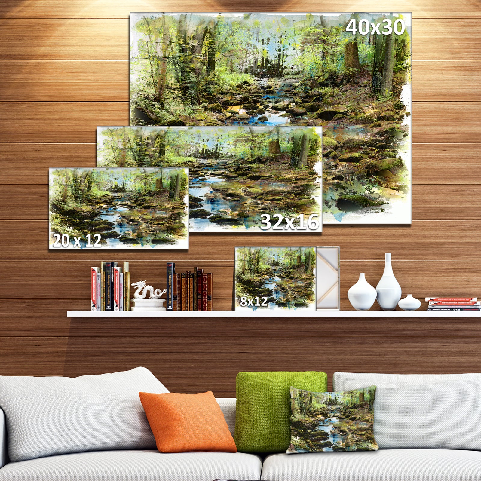 Stream in the Forest - Landscape Painting Canvas Print