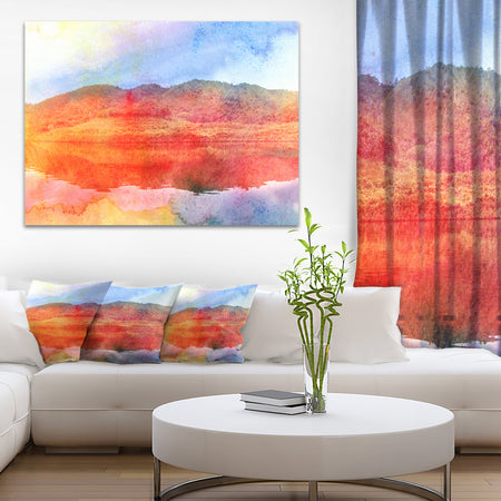 Red Retro Island Watercolor - Landscape Painting Canvas Print
