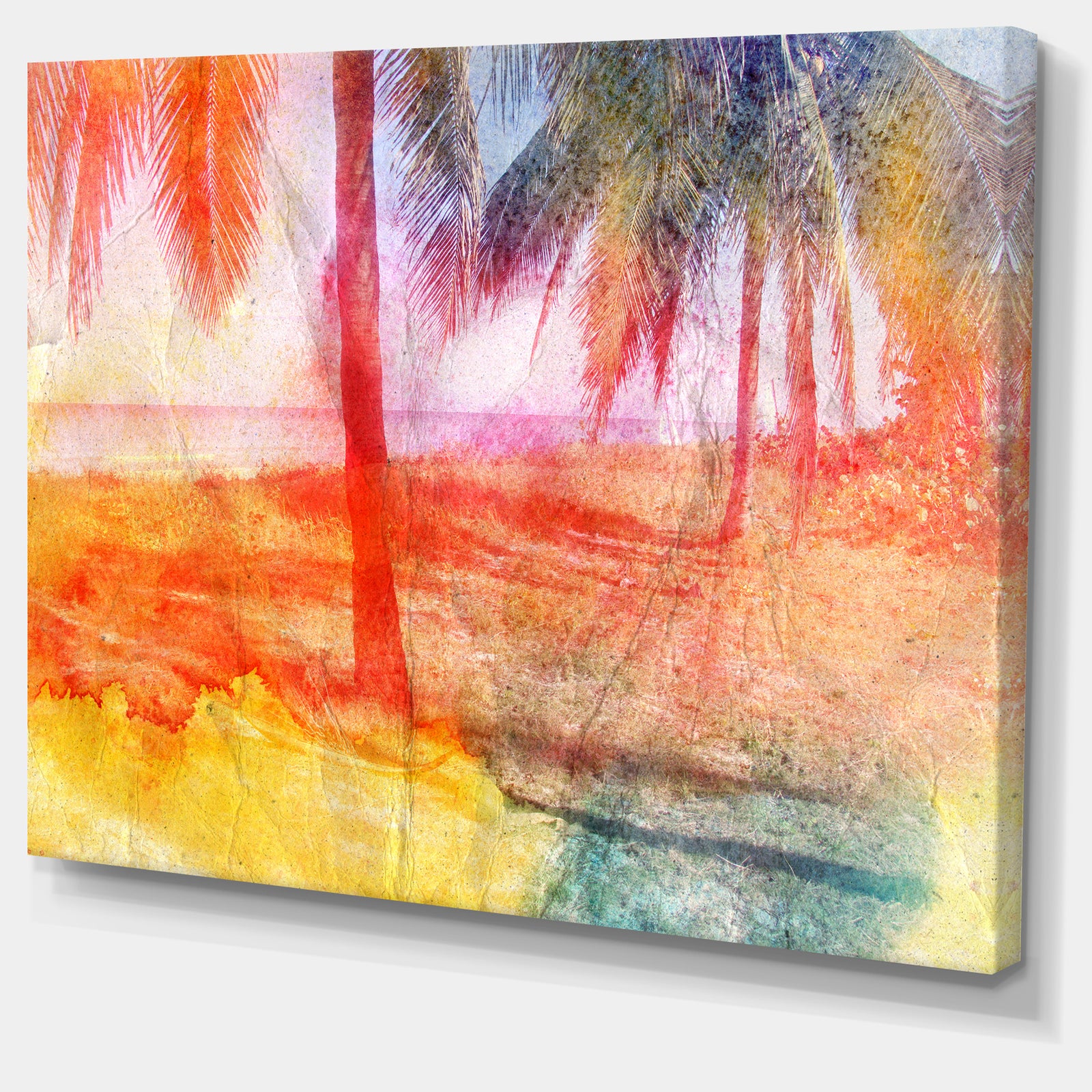 Red Retro Palm Trees - Landscape Painting Canvas Print