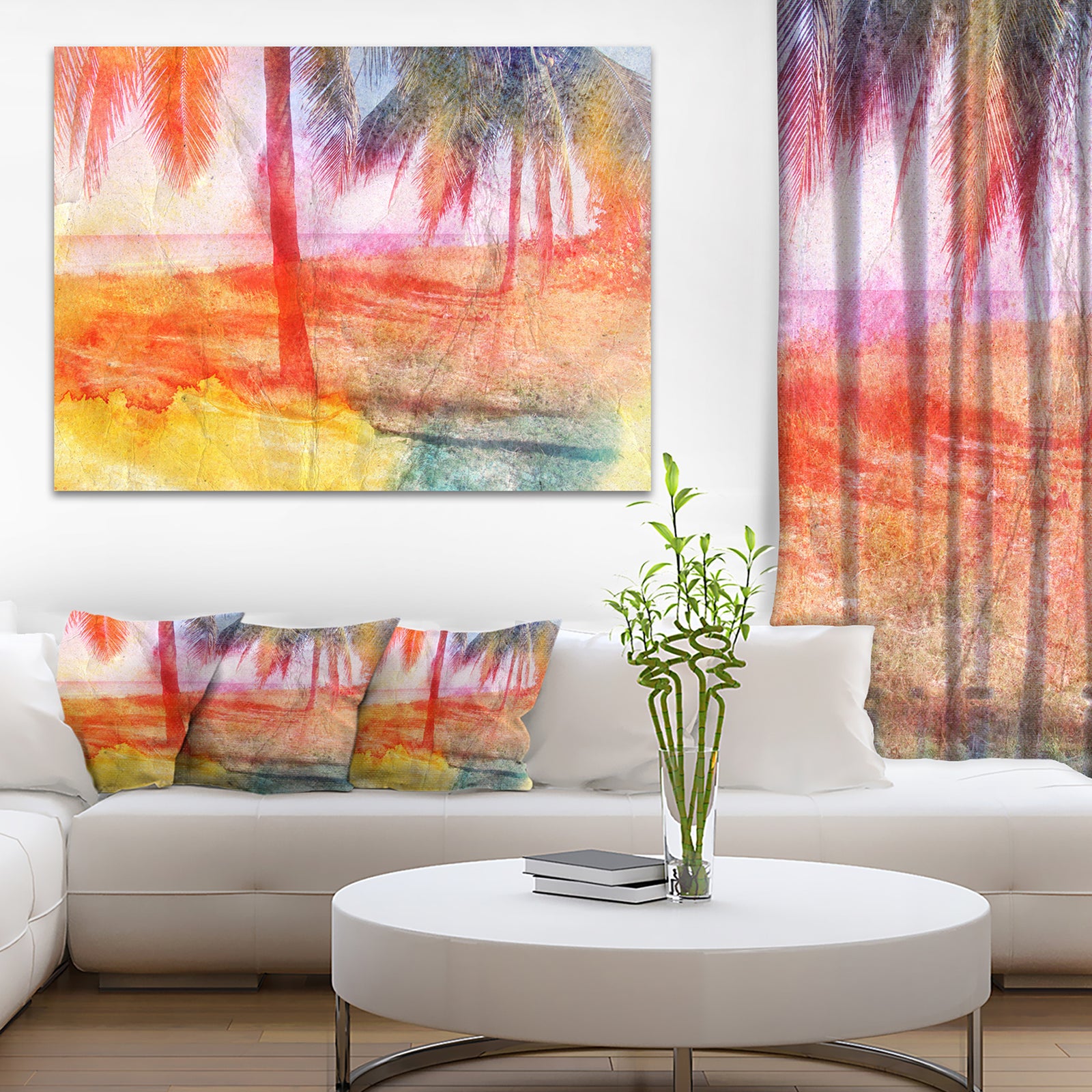 Red Retro Palm Trees - Landscape Painting Canvas Print