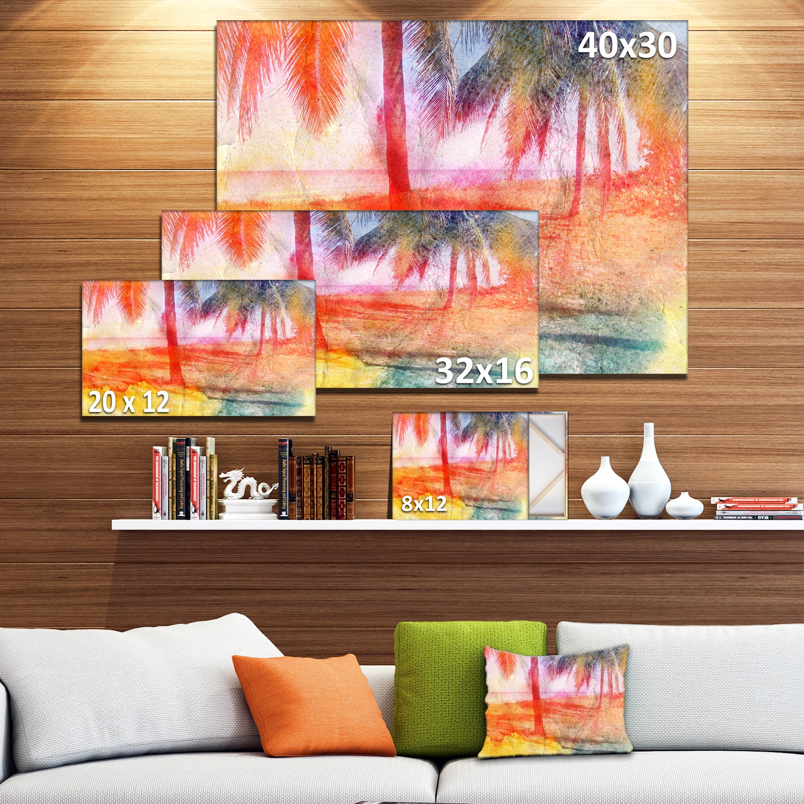 Red Retro Palm Trees - Landscape Painting Canvas Print