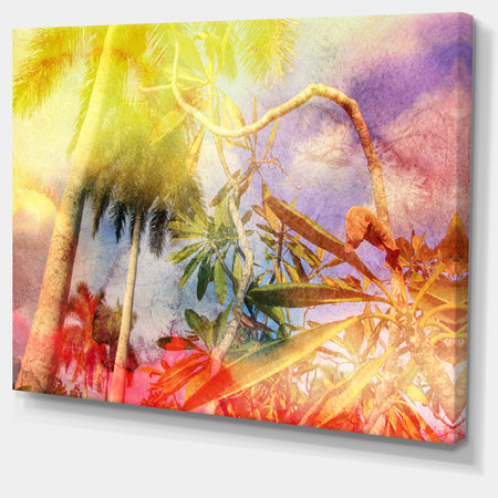 Yellow Retro Palm Trees - Landscape Painting Canvas Print