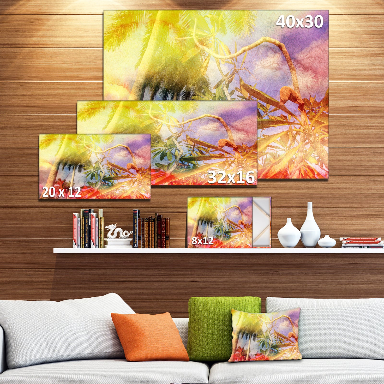 Yellow Retro Palm Trees - Landscape Painting Canvas Print
