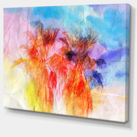Colorful Retro Palm Trees - Landscape Painting Canvas Print