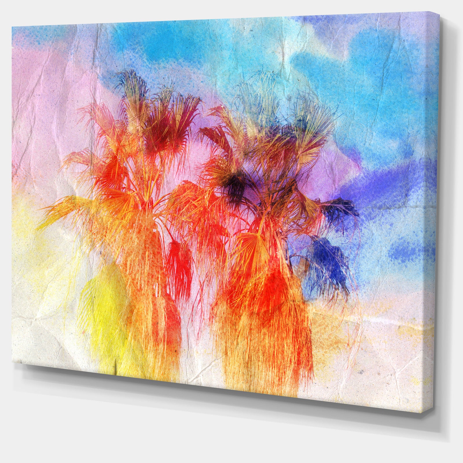 Colorful Retro Palm Trees - Landscape Painting Canvas Print