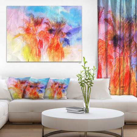 Colorful Retro Palm Trees - Landscape Painting Canvas Print