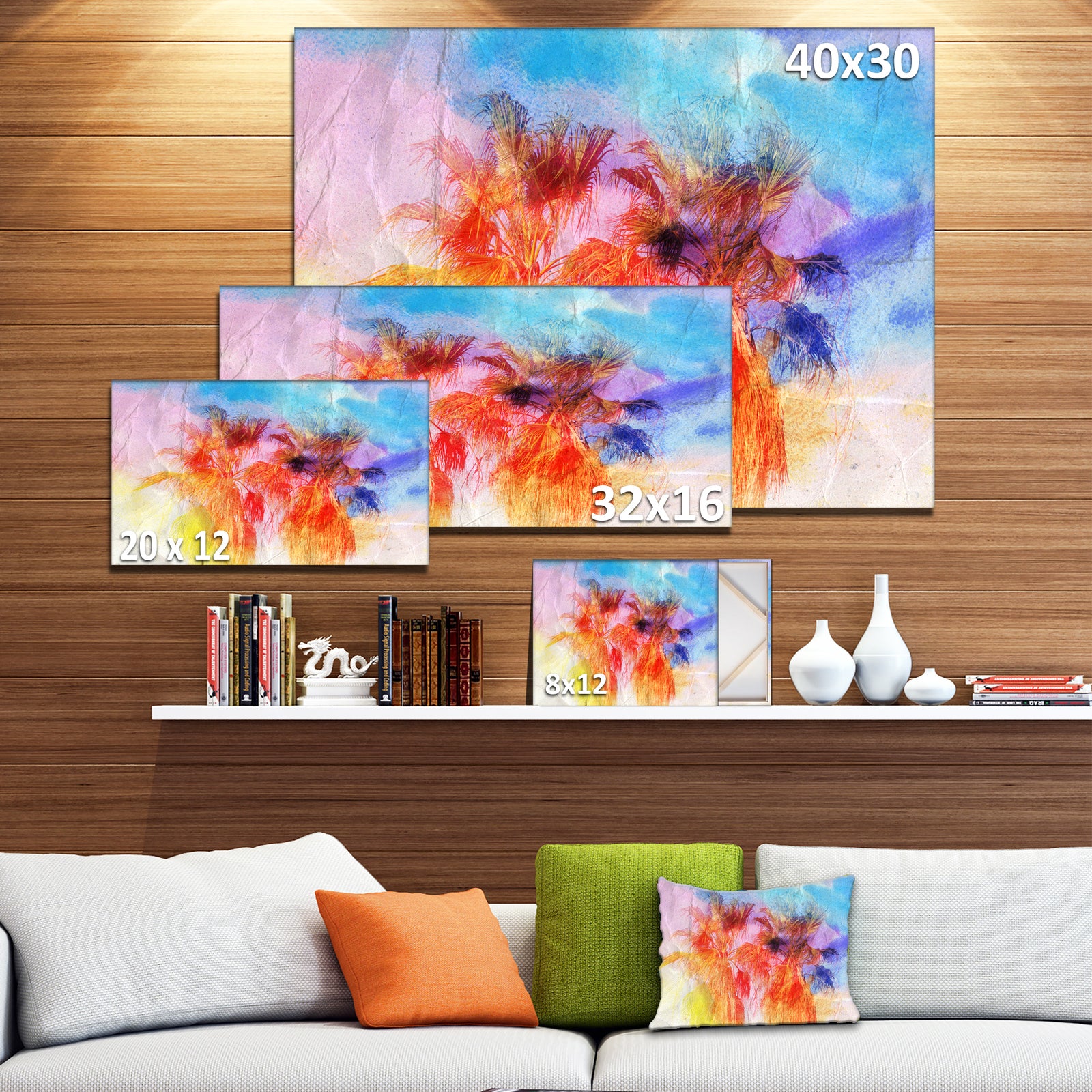Colorful Retro Palm Trees - Landscape Painting Canvas Print