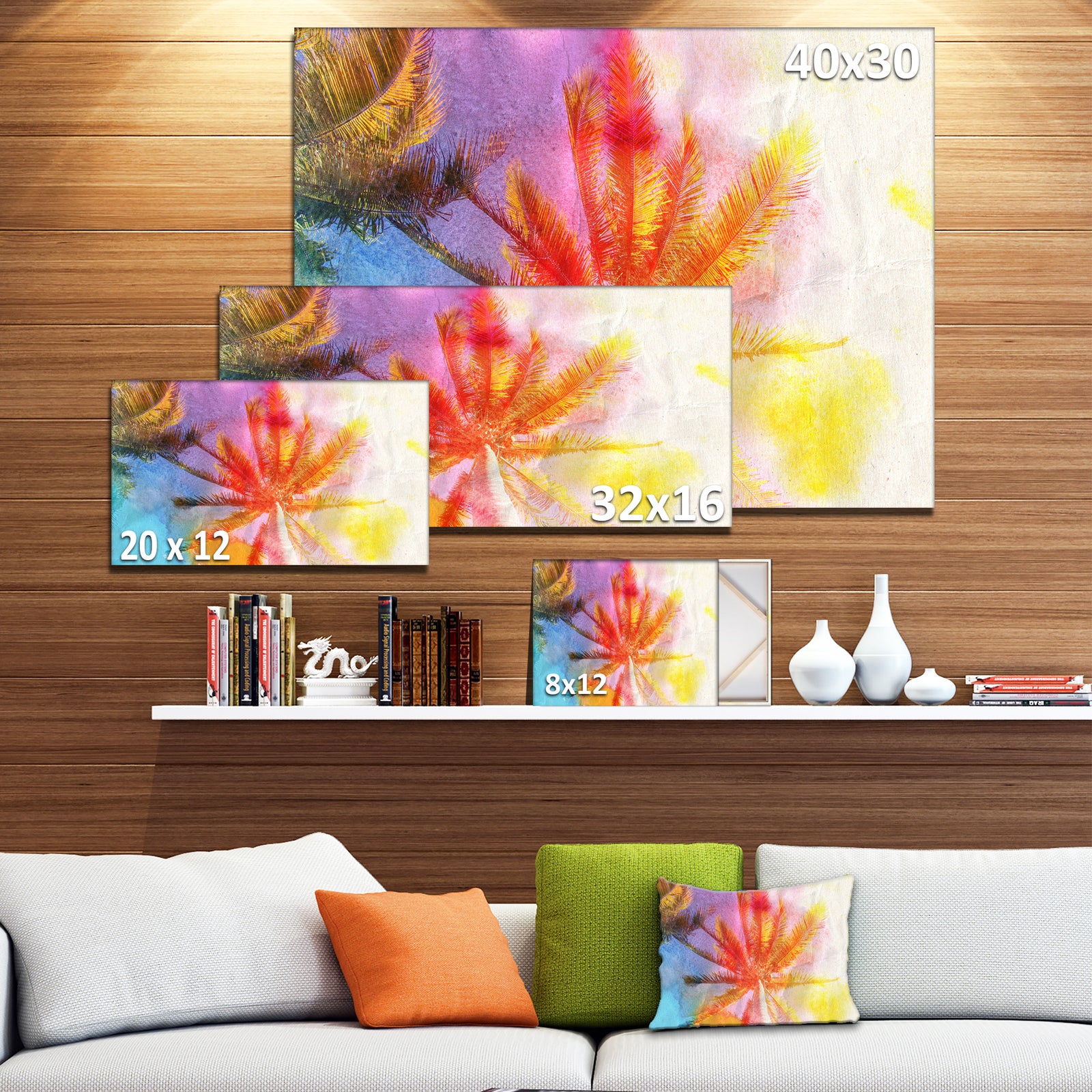 Reflective Retro Palm Trees - Landscape Painting Canvas Print