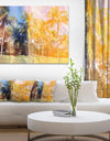 Retro Palms in Yellow Shade - Landscape Painting Canvas Print