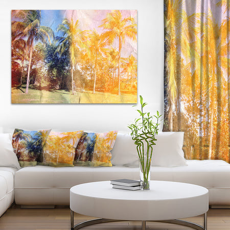 Retro Palms in Yellow Shade - Landscape Painting Canvas Print