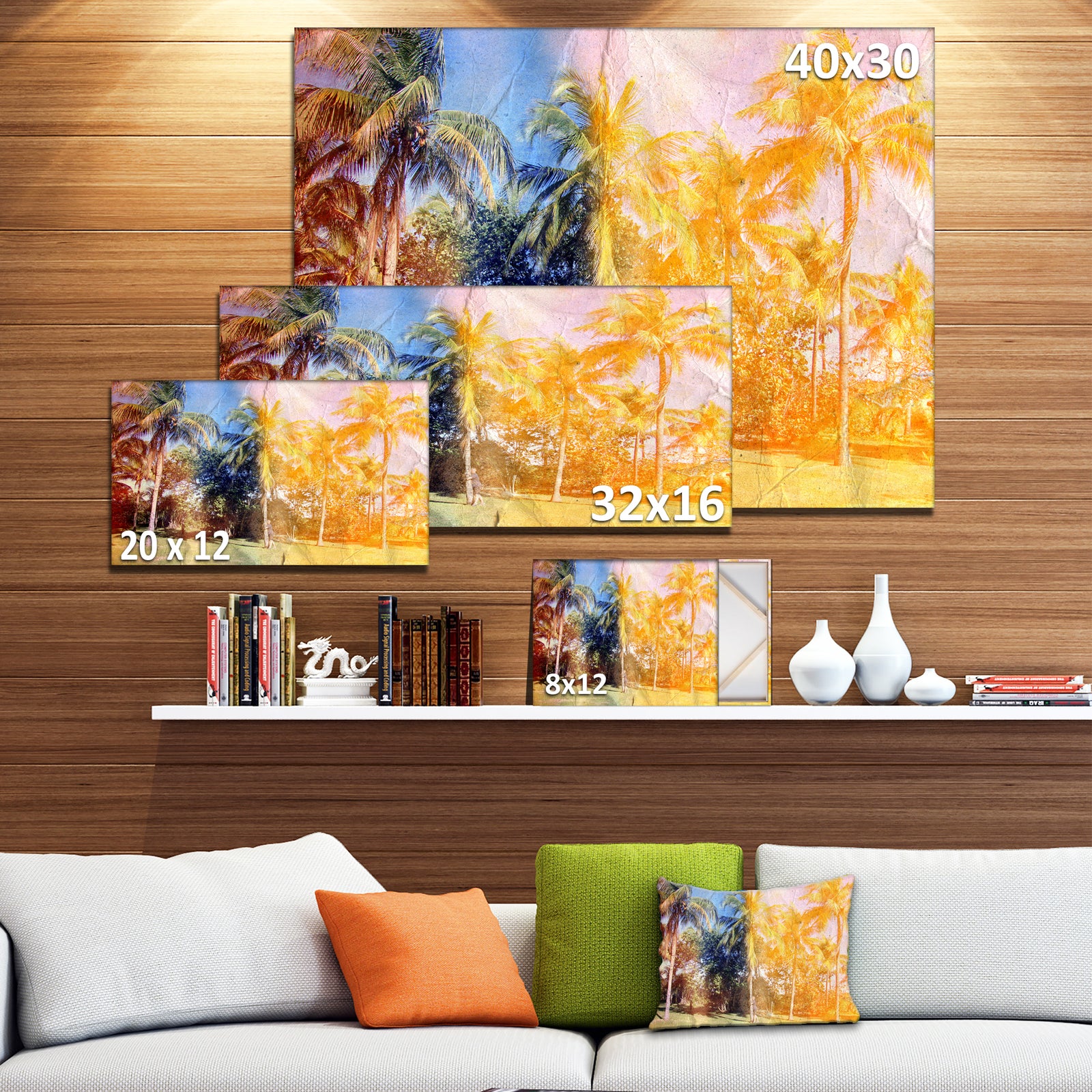Retro Palms in Yellow Shade - Landscape Painting Canvas Print
