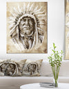 American Indian Head Tattoo Sketch - 16x32 Portrait Canvas Print