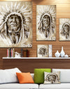 American Indian Head Tattoo Sketch - 16x32 Portrait Canvas Print