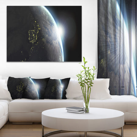 Earth View with Day and Night Effect - Digital Art Canvas Print